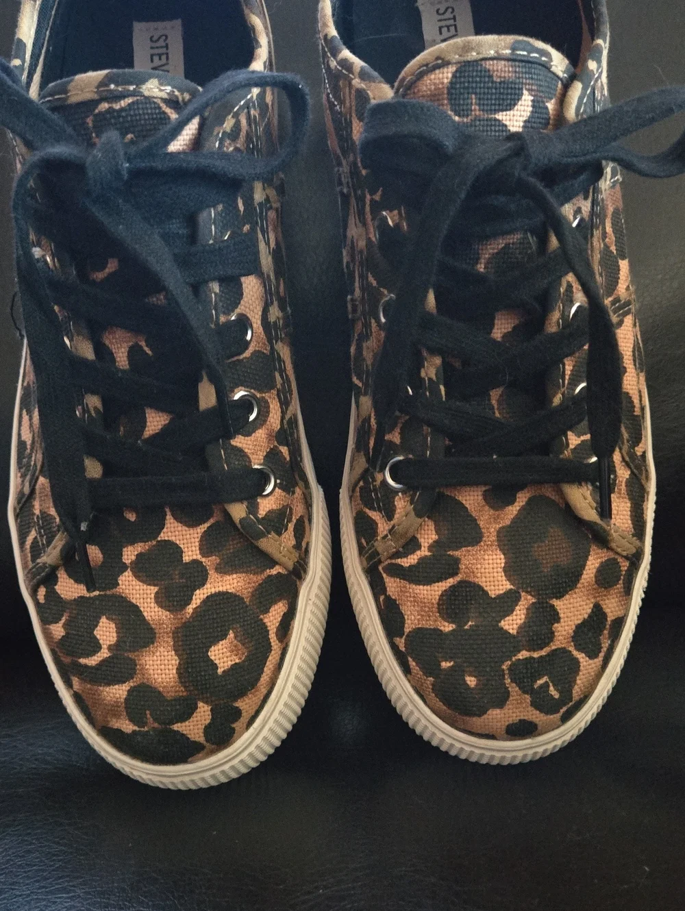 Steve Madden Emmi Leopard Print Canvas Sneakers - Black & Brown Size 10M